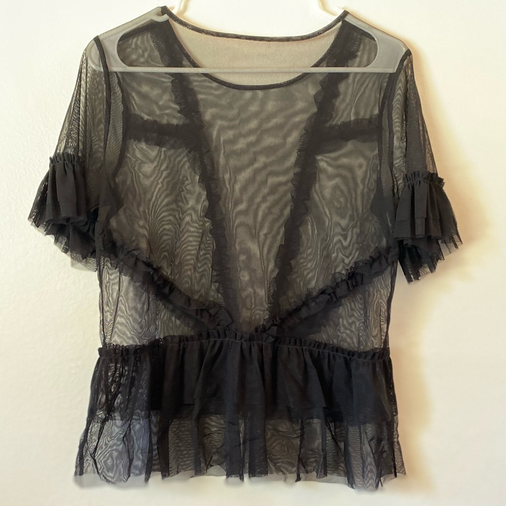 Sheer Black Ruffle Mesh Top - Picture 2 of 2